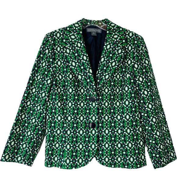 Josephine Chaus green blue white abstract button office retro preppy blazer 8 - Picture 1 of 7